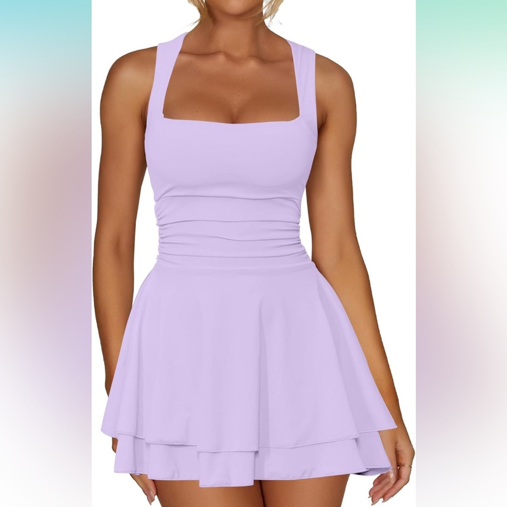 square neck ruffle dress
